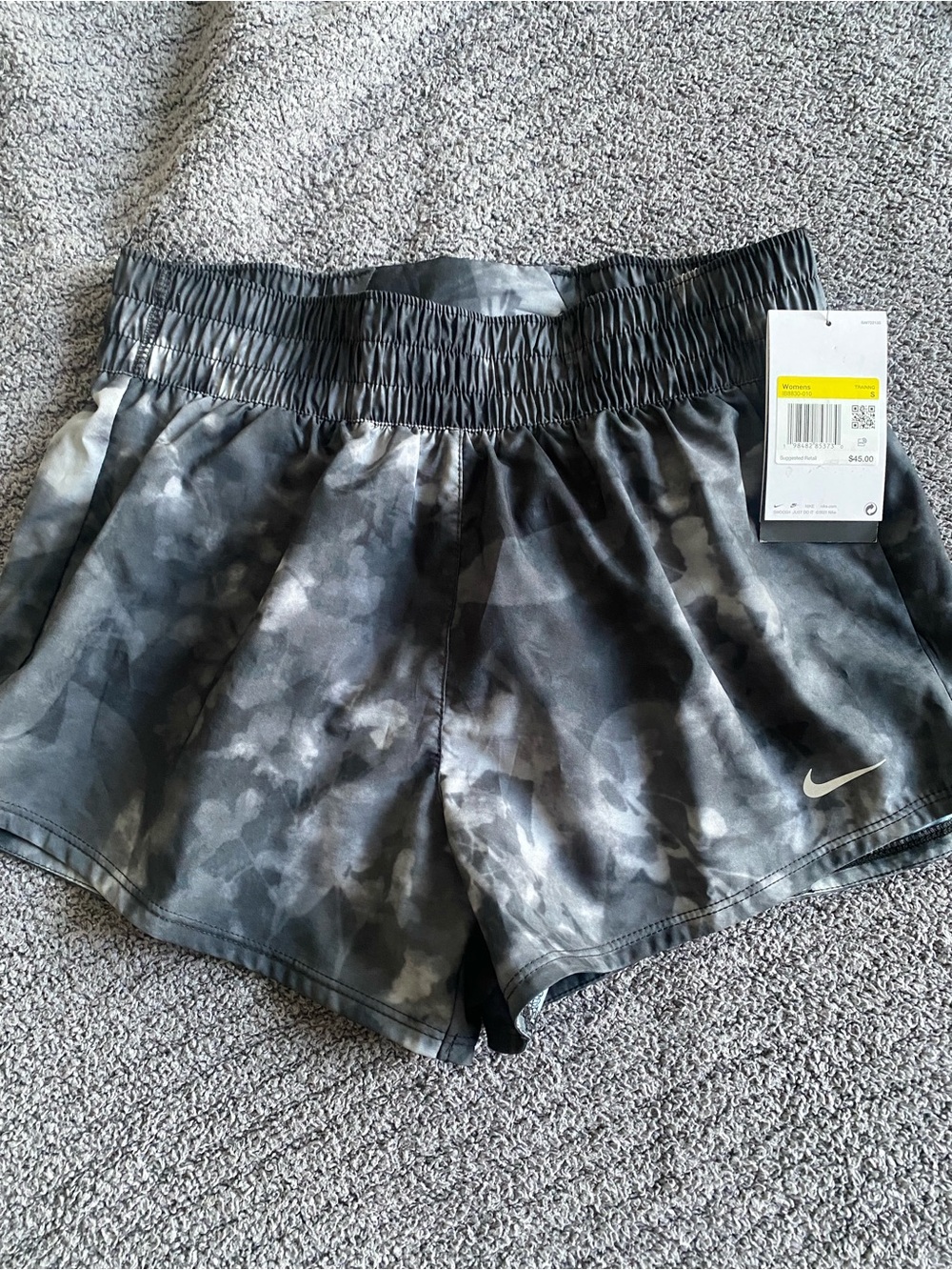 Nike Women's Black Gray Tie-Dye Athletic Running Shorts